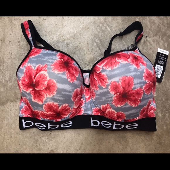 NWT 2 Pack Plus Size BeBe Sports Bras Floral/Black - Picture 2 of 6